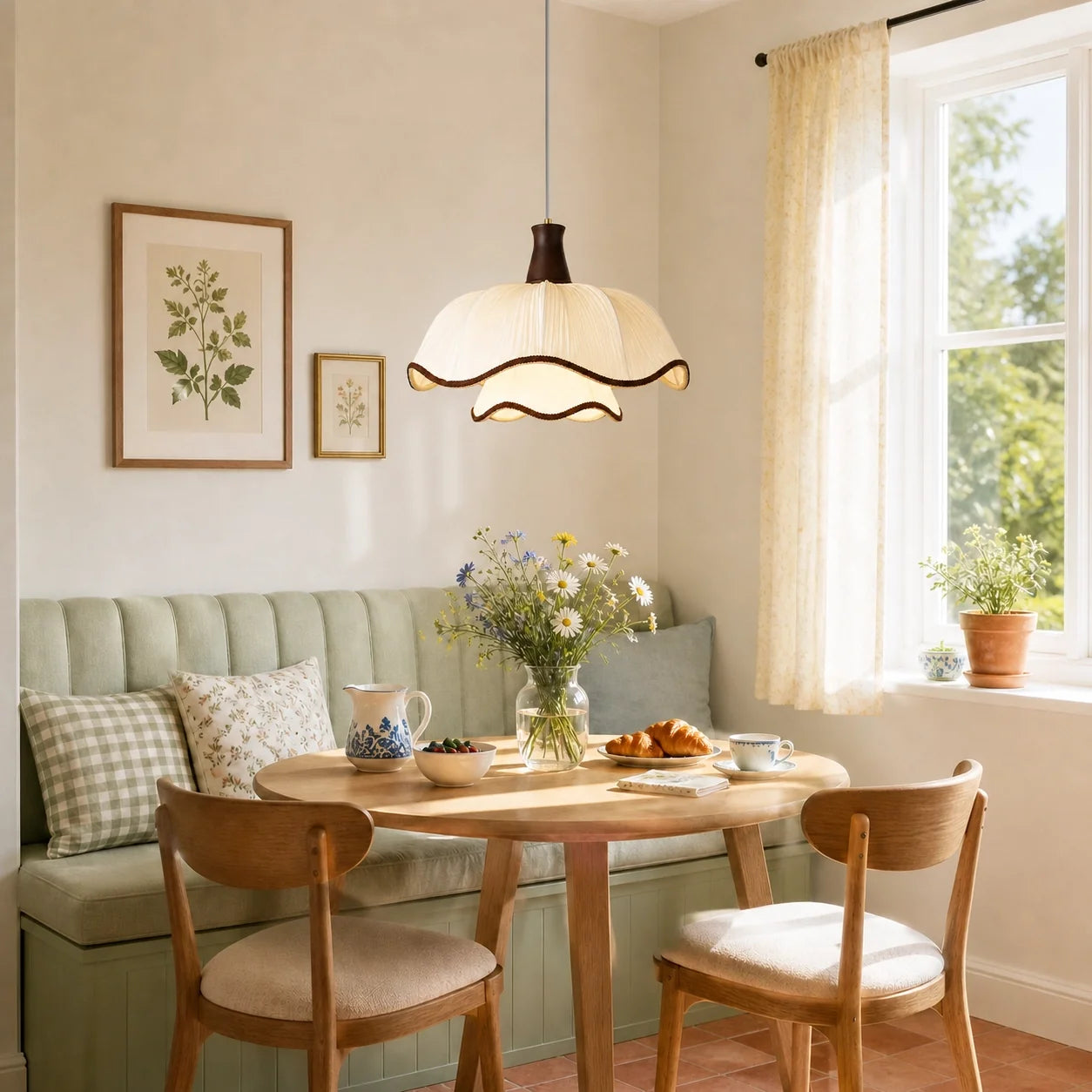 Modern Cream Scalloped Pleated Fabric Pendant Light