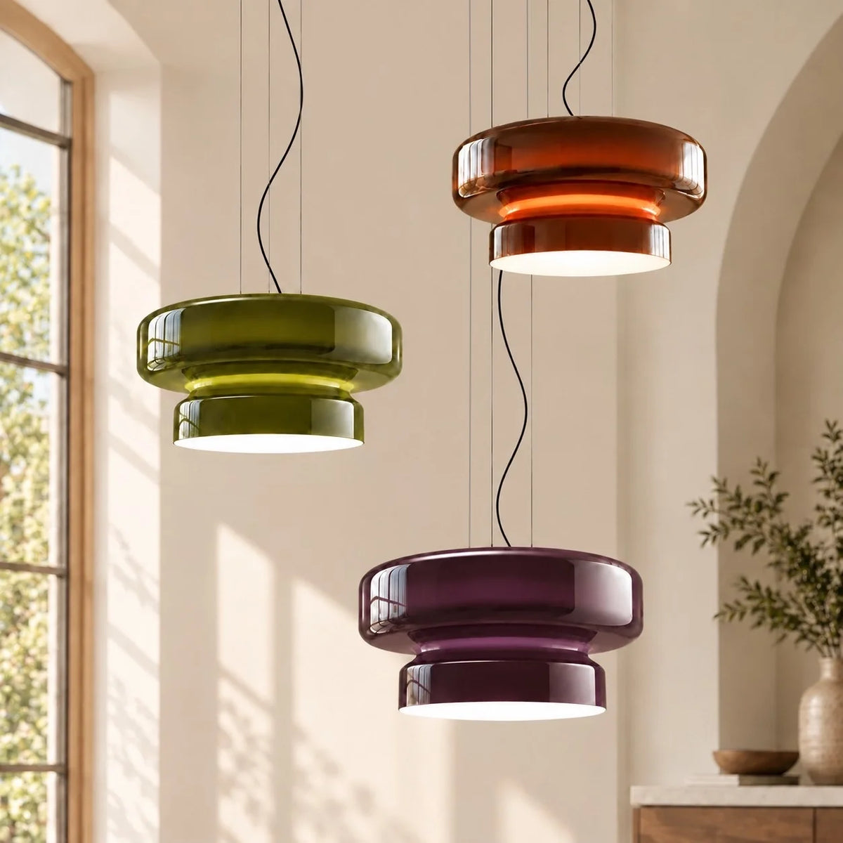 Modern Curved Coloured Glass Pendant Light