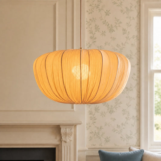 Modern Curved Frame Pendant light with Soft Linen Shade