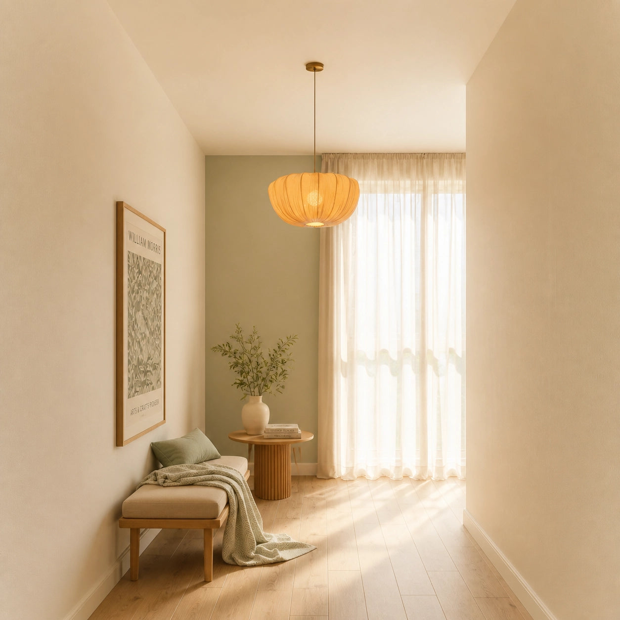 Modern Curved Frame Pendant light with Soft Linen Shade