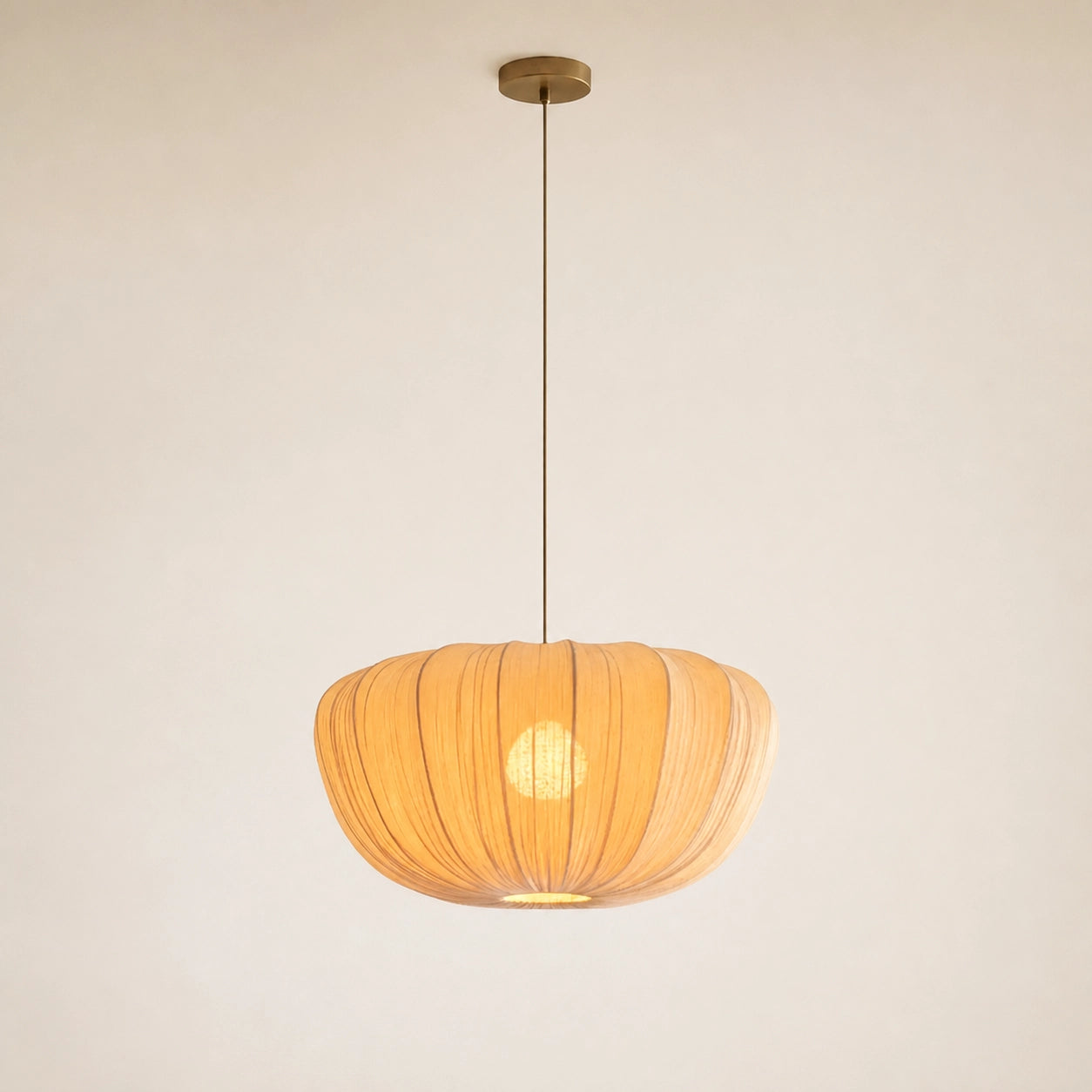 Modern Curved Frame Pendant light with Soft Linen Shade