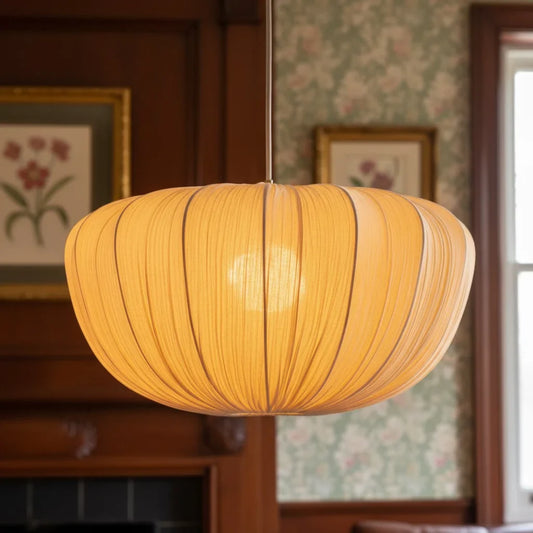 Modern Curved Frame Pendant light with Soft Linen Shade