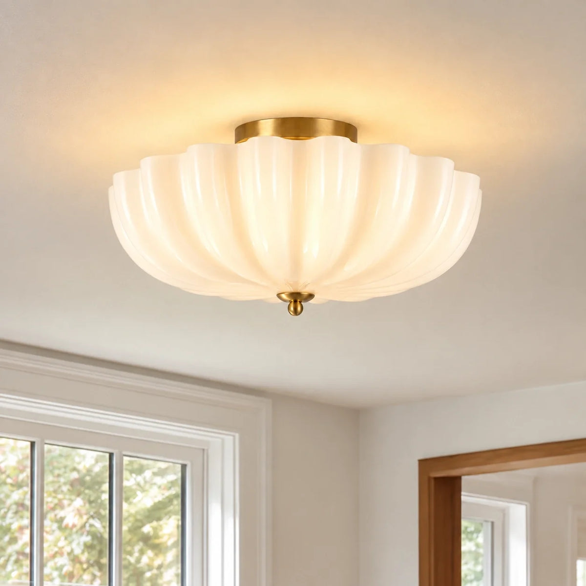 Modern Daisy Frosted Glass Semi-Flush Ceiling Light