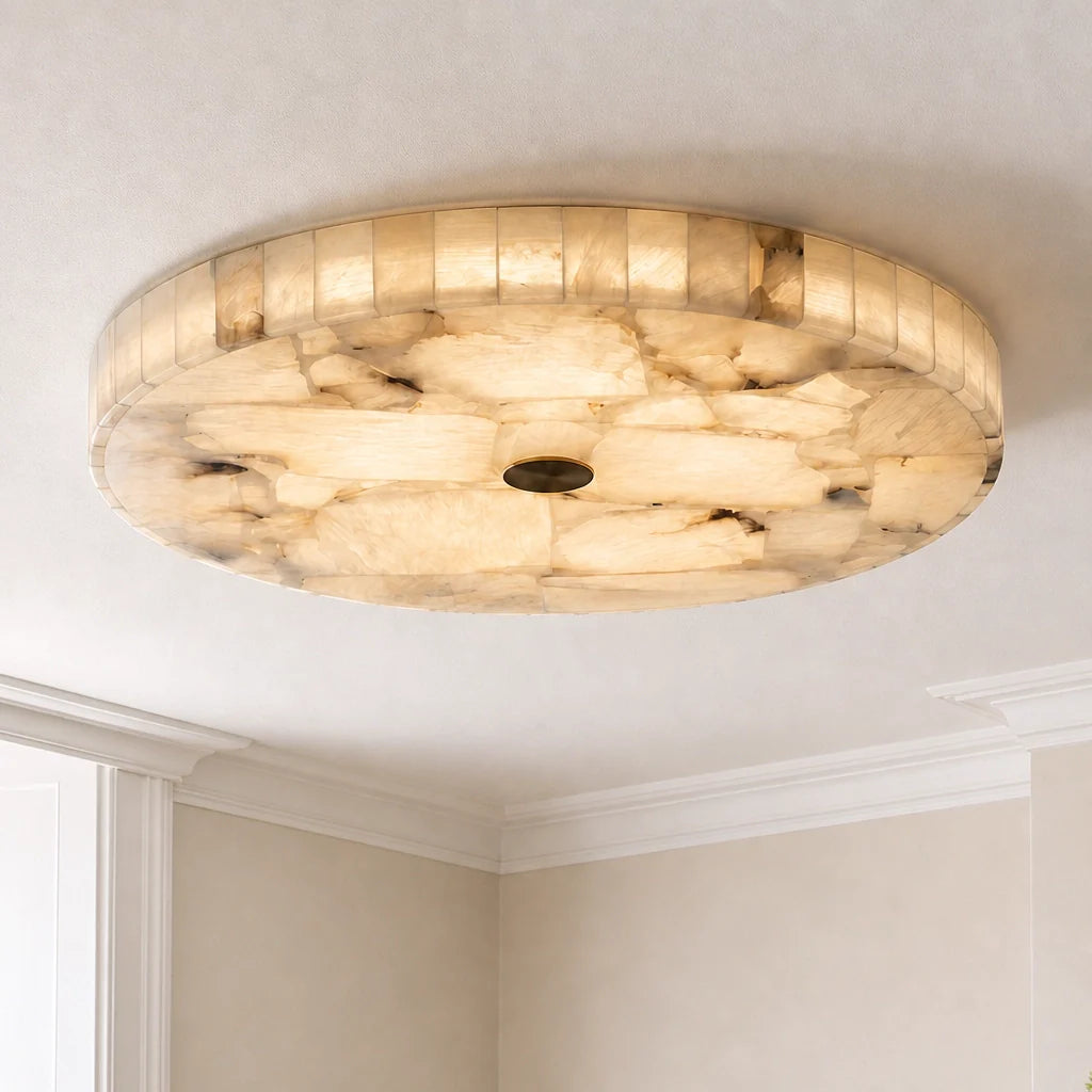 Illuminated disc alabaster ceiling light
