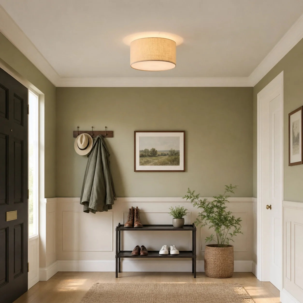 Modern Drum Flush Mount Ceiling Light with Fabric Shade for Living Room