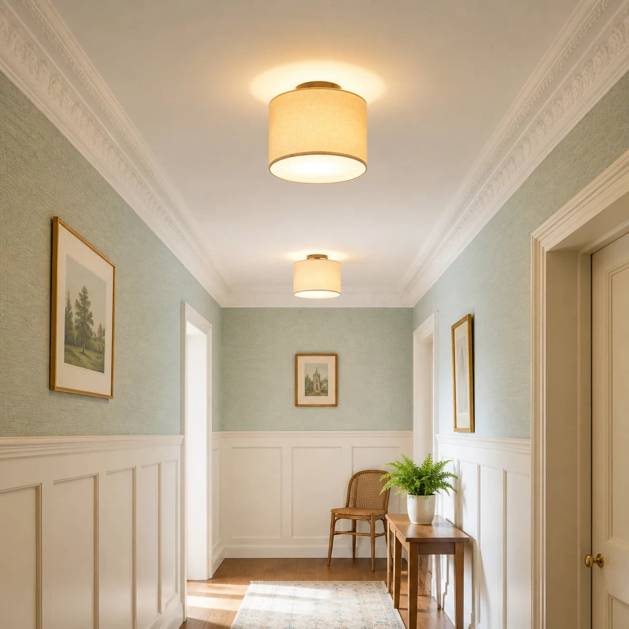 Modern Drum Flush Mount Ceiling Light with Fabric Shade for Living Room