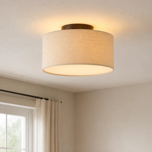 Modern Drum Flush Mount Ceiling Light with Fabric Shade for Living Room