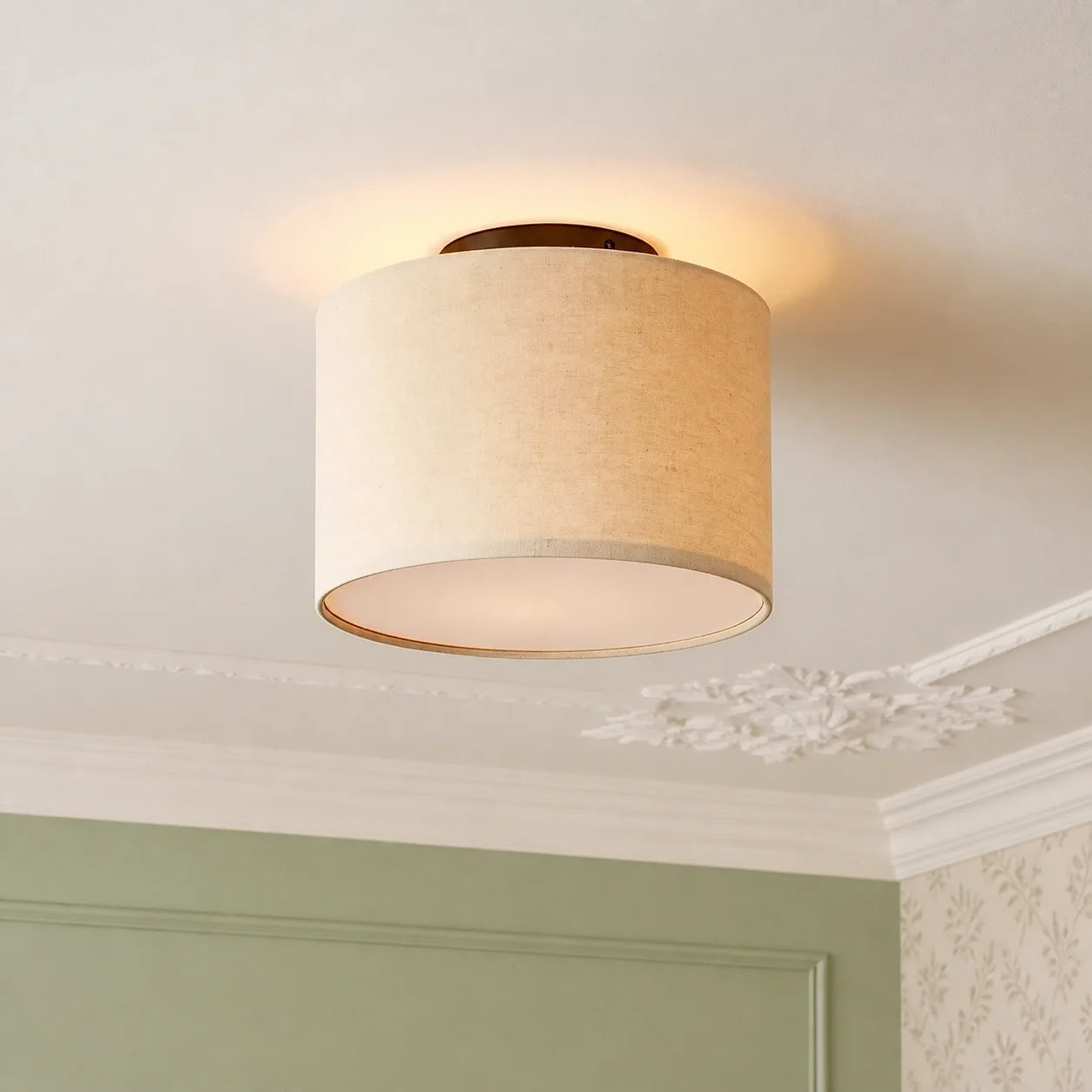 Modern Drum Flush Mount Ceiling Light with Fabric Shade for Living Room