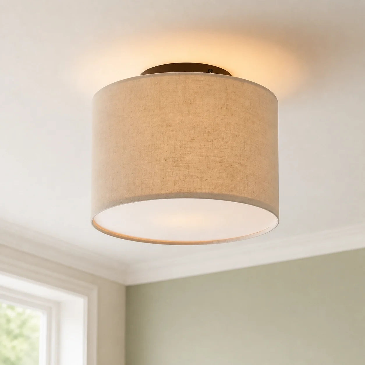 Modern Drum Flush Mount Ceiling Light with Fabric Shade for Living Room