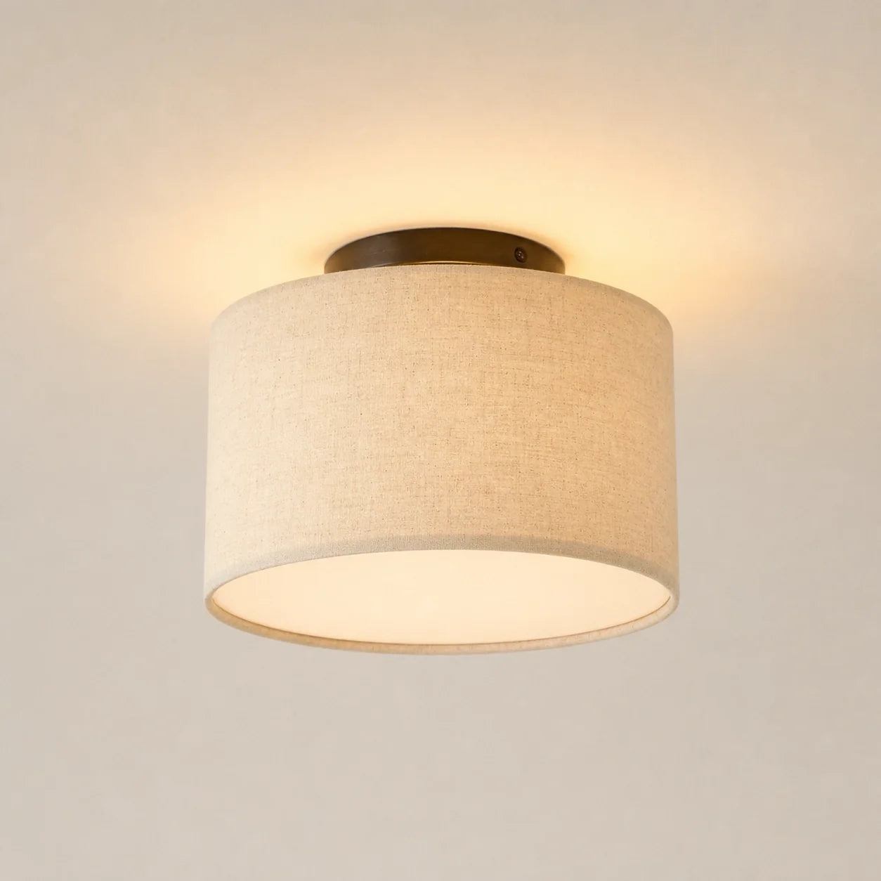 Modern Drum Flush Mount Ceiling Light with Fabric Shade for Living Room