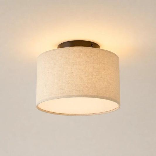 Modern Drum Flush Mount Ceiling Light with Fabric Shade for Living Room