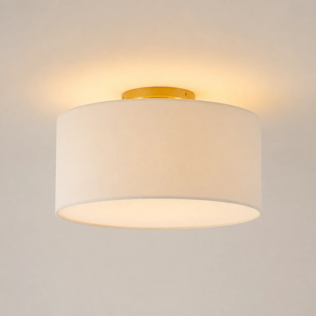 Modern Drum Flush Mount Ceiling Light with Fabric Shade for Living Room