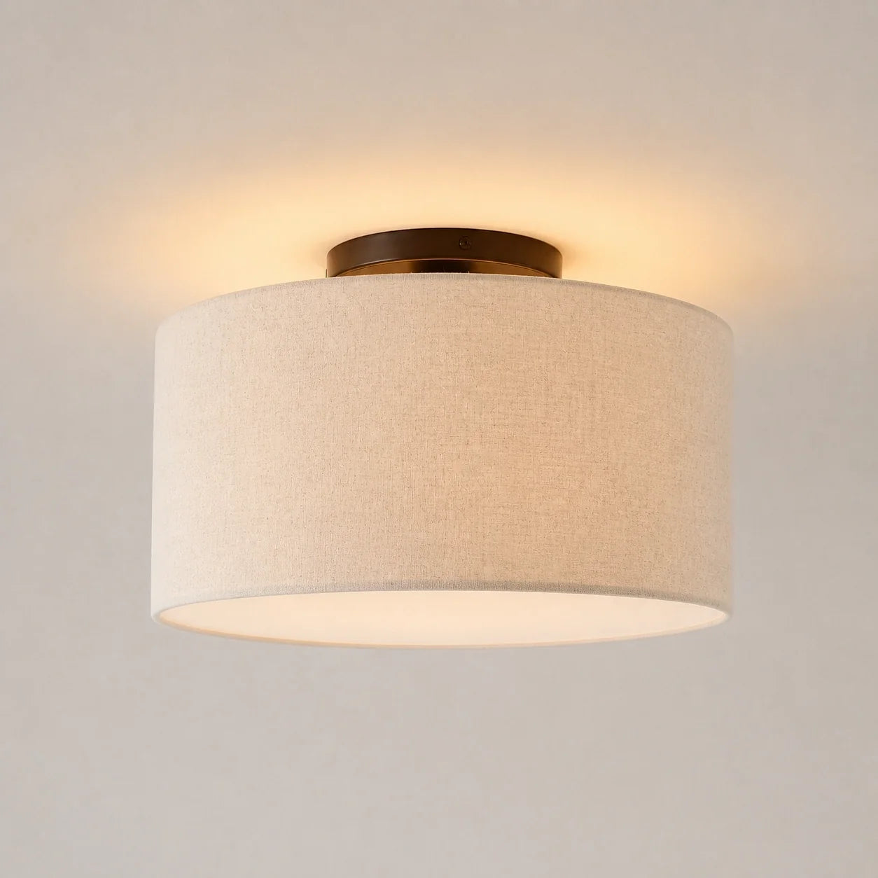Modern Drum Flush Mount Ceiling Light with Fabric Shade for Living Room