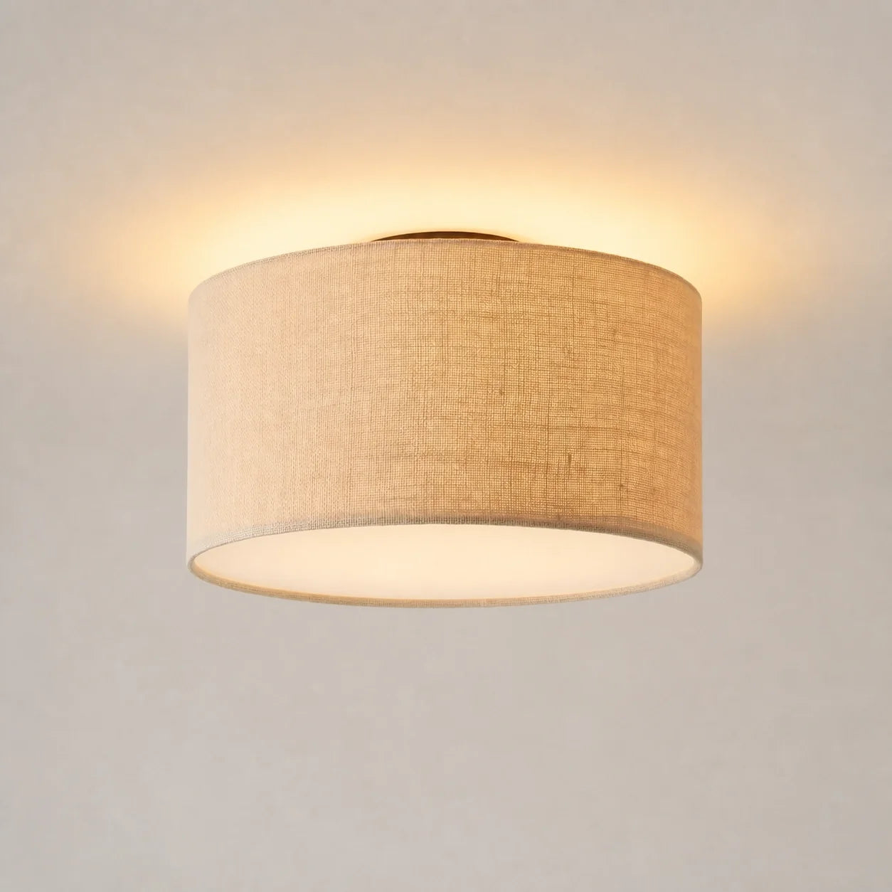 Modern Drum Flush Mount Ceiling Light with Fabric Shade for Living Room