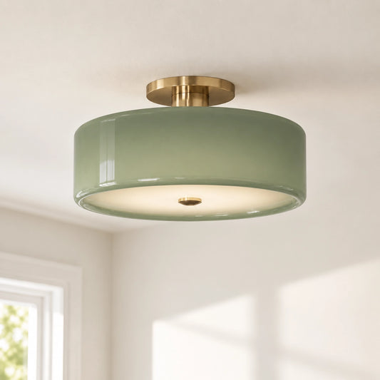 Modern Elegant Flush Mount Glass Drum Ceiling Light
