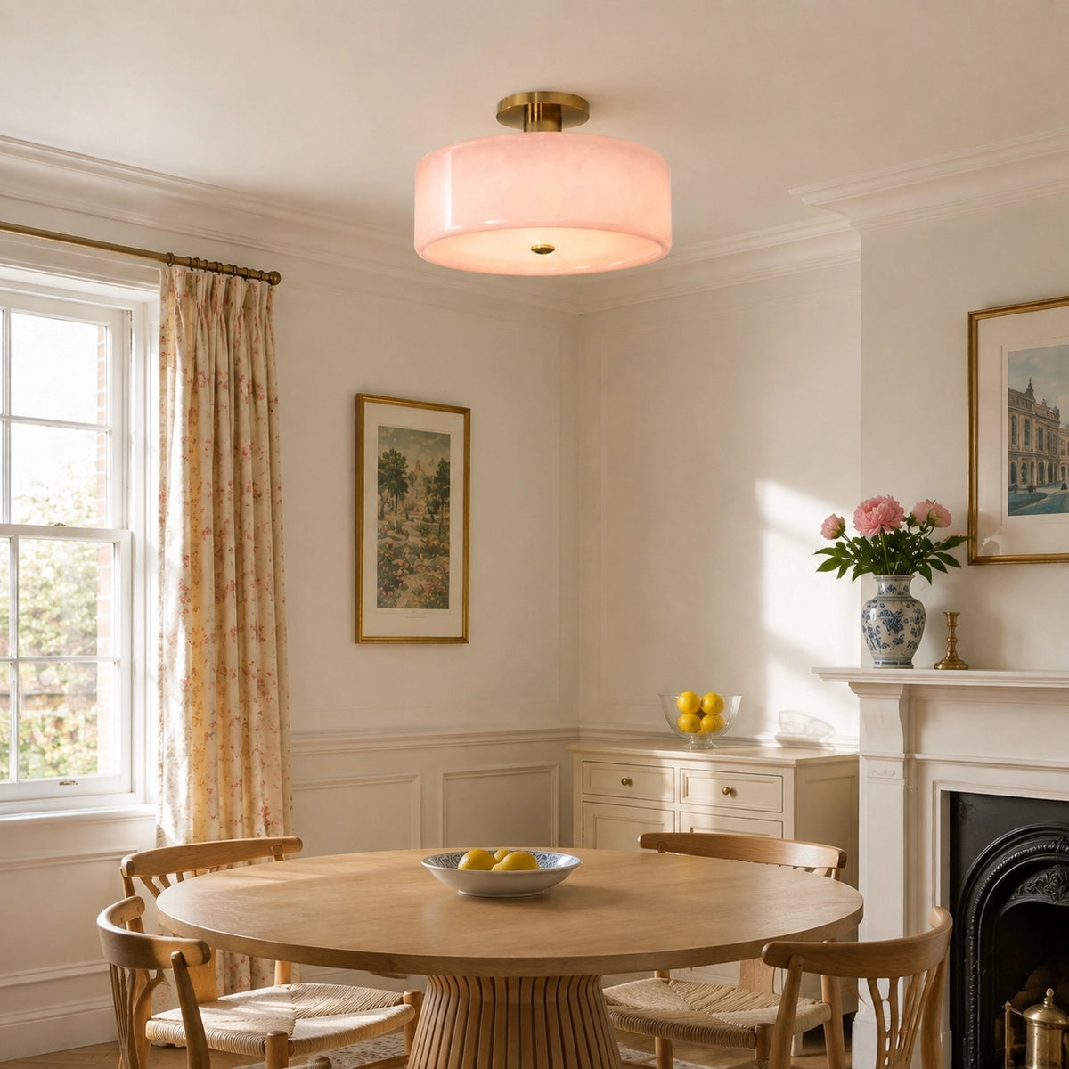 Modern Elegant Flush Mount Glass Drum Ceiling Light