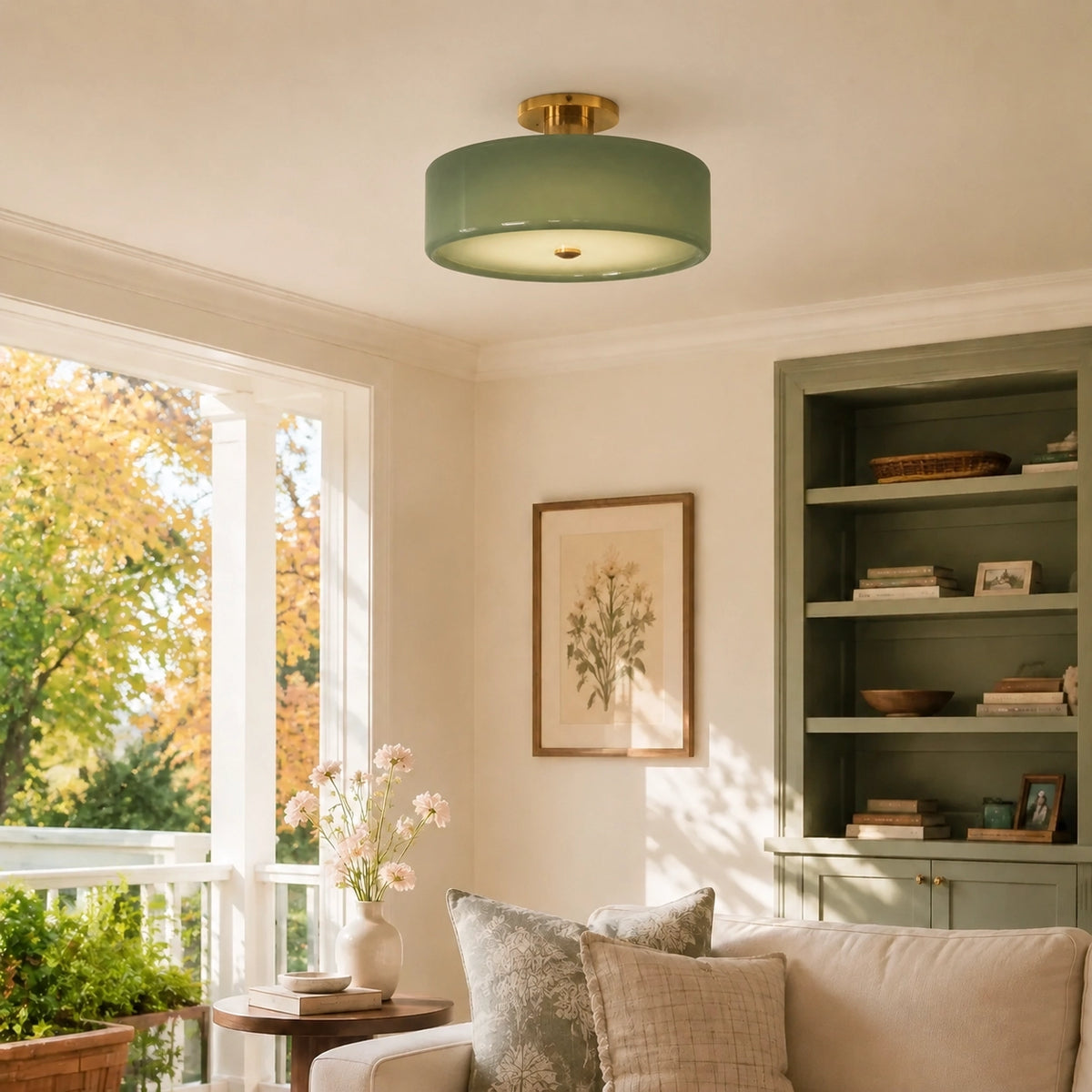 Modern Elegant Flush Mount Glass Drum Ceiling Light