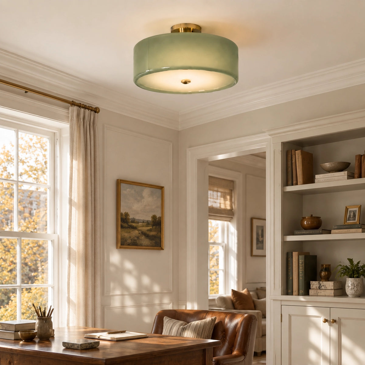 Modern Elegant Flush Mount Glass Drum Ceiling Light