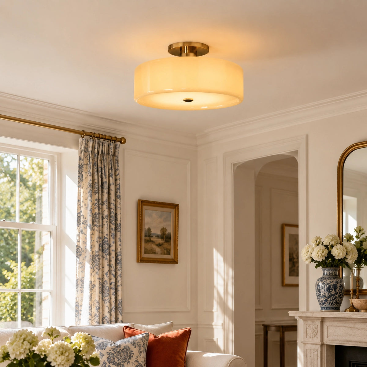 Modern Elegant Flush Mount Glass Drum Ceiling Light