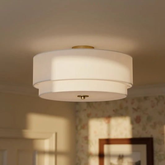 Modern Linen Shade Semi-Flush Ceiling Light