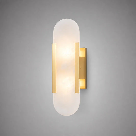 Modern Melange Elongated Geometric Alabaster Brass Wall Lamp