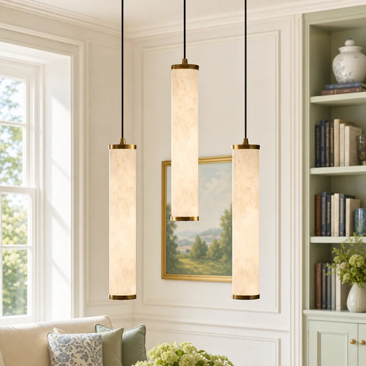 Modern Minimalist Alabaster Cylinder Pendant Light