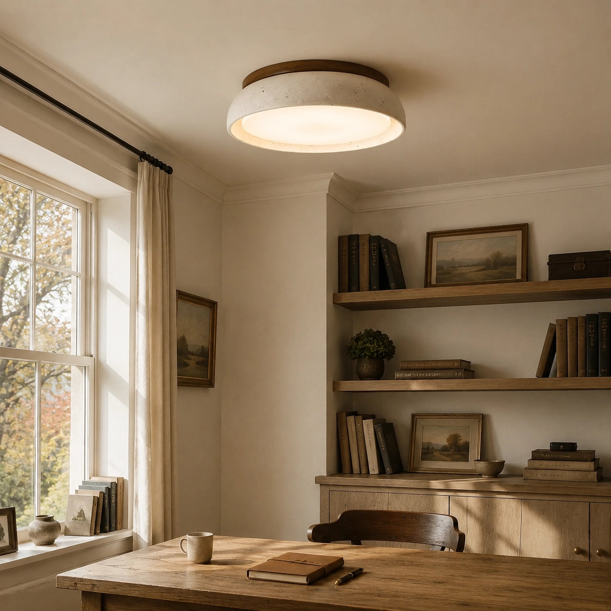 Modern Natural Travertine Stone Round Ceiling Light