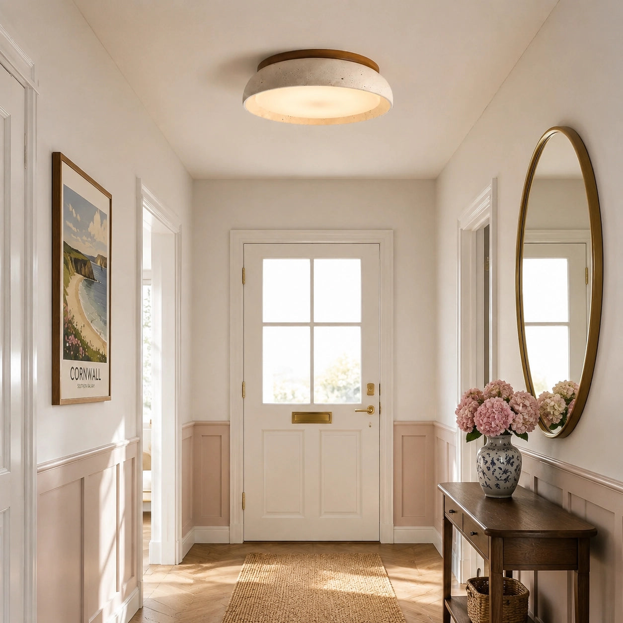 Modern Natural Travertine Stone Round Ceiling Light