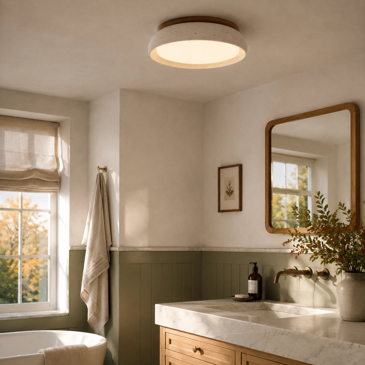 Modern Natural Travertine Stone Round Ceiling Light