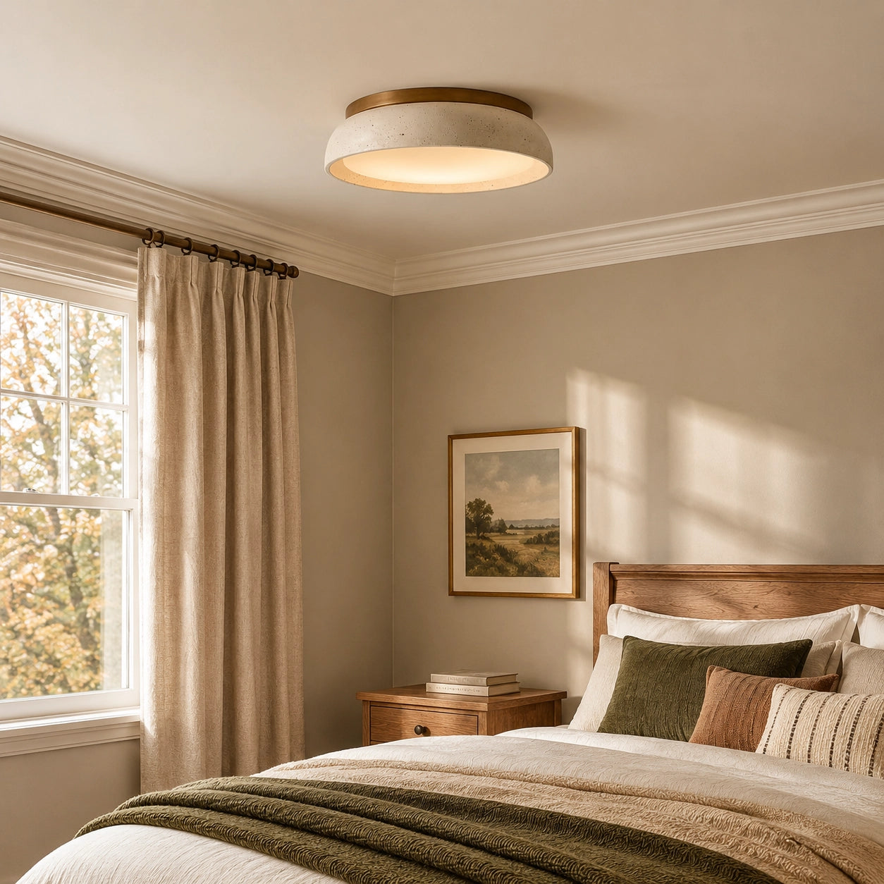 Modern Natural Travertine Stone Round Ceiling Light