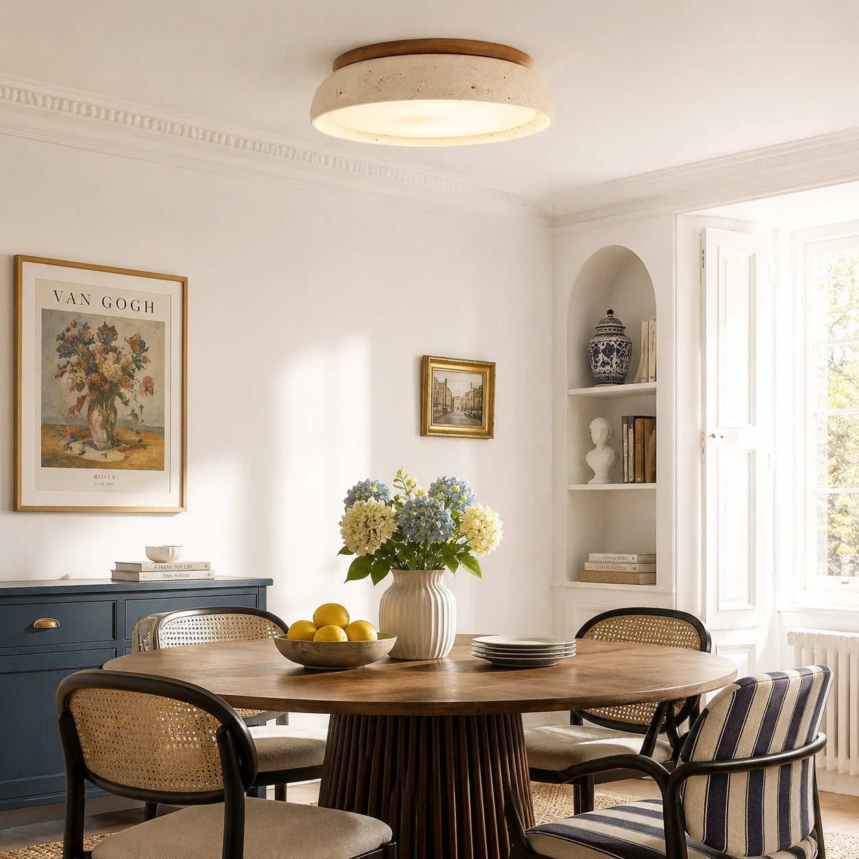 Modern Natural Travertine Stone Round Ceiling Light