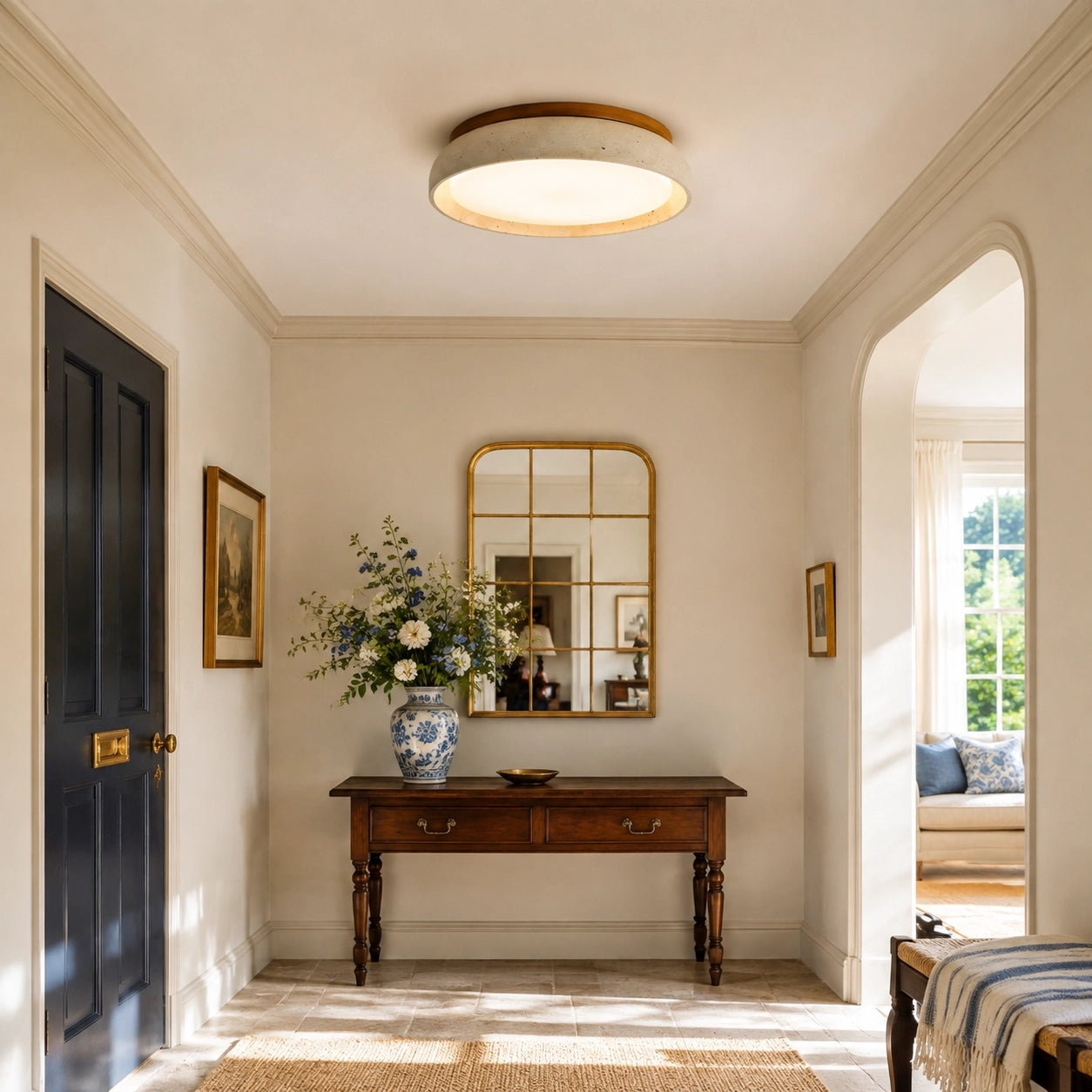 Modern Natural Travertine Stone Round Ceiling Light