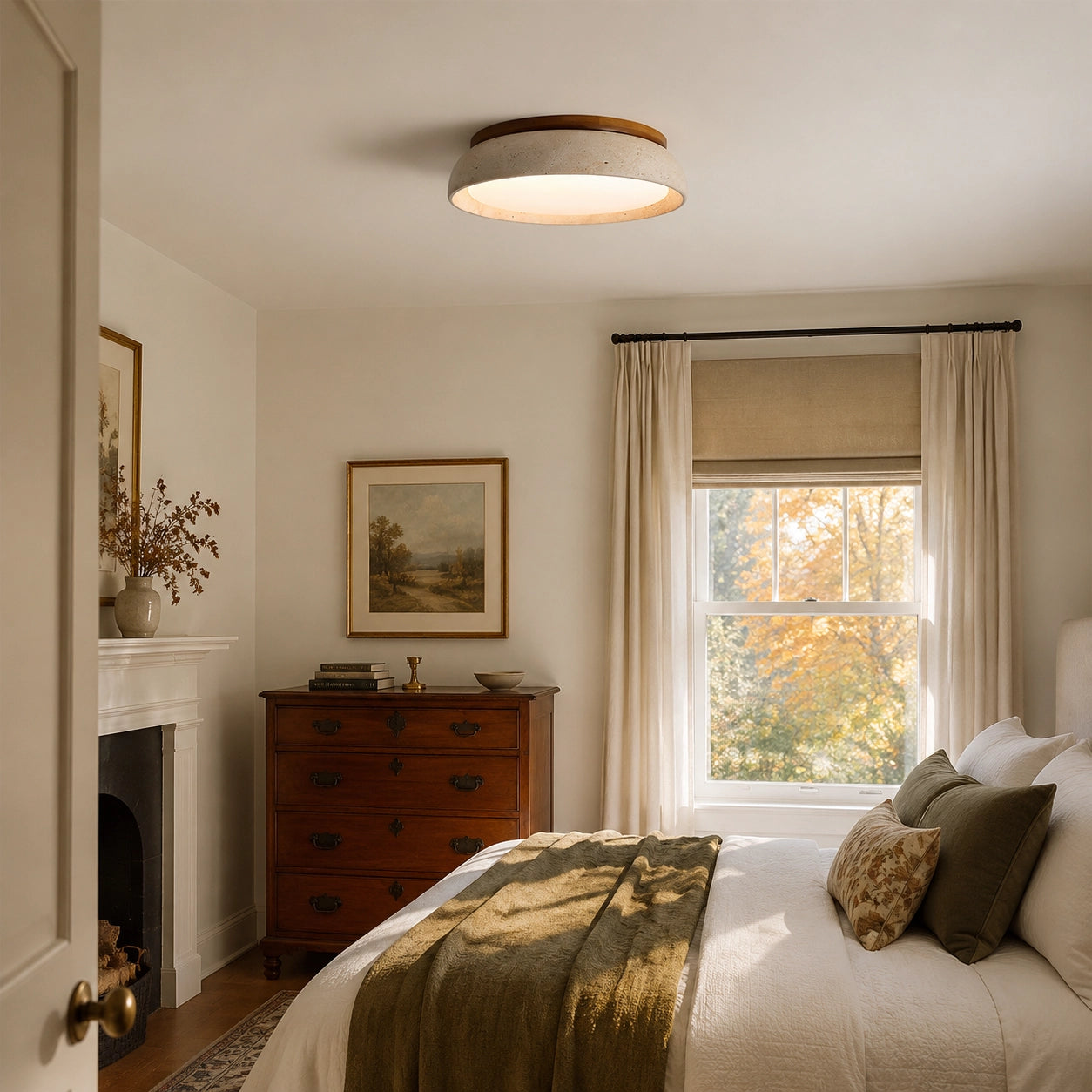 Modern Natural Travertine Stone Round Ceiling Light