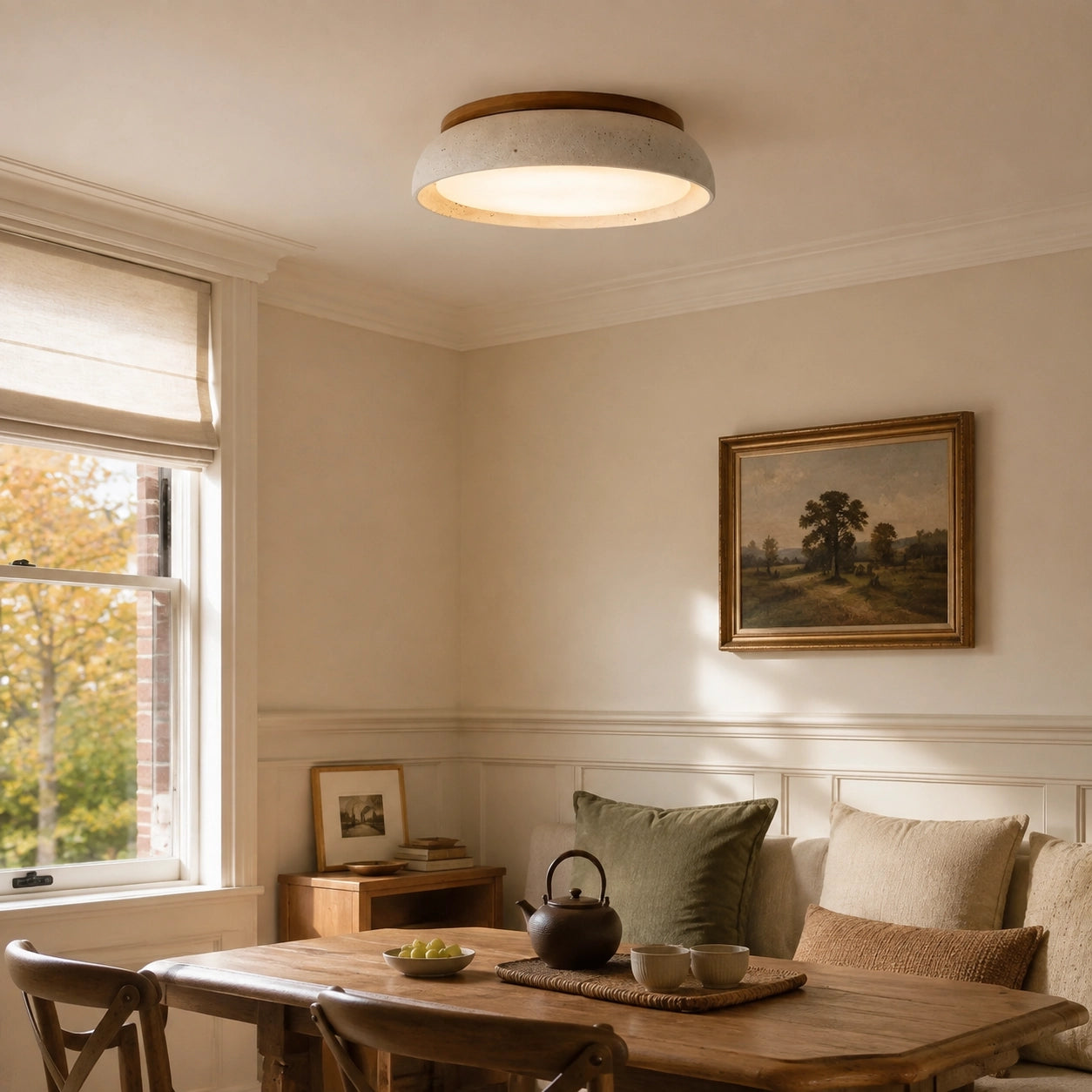 Modern Natural Travertine Stone Round Ceiling Light
