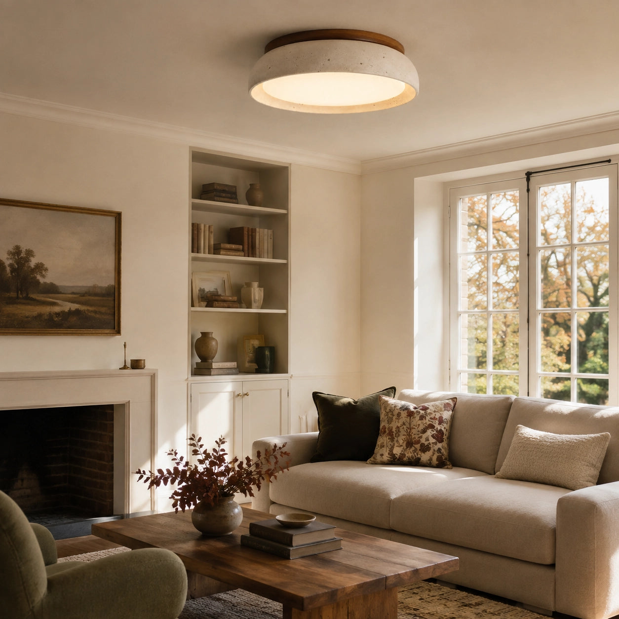 Modern Natural Travertine Stone Round Ceiling Light