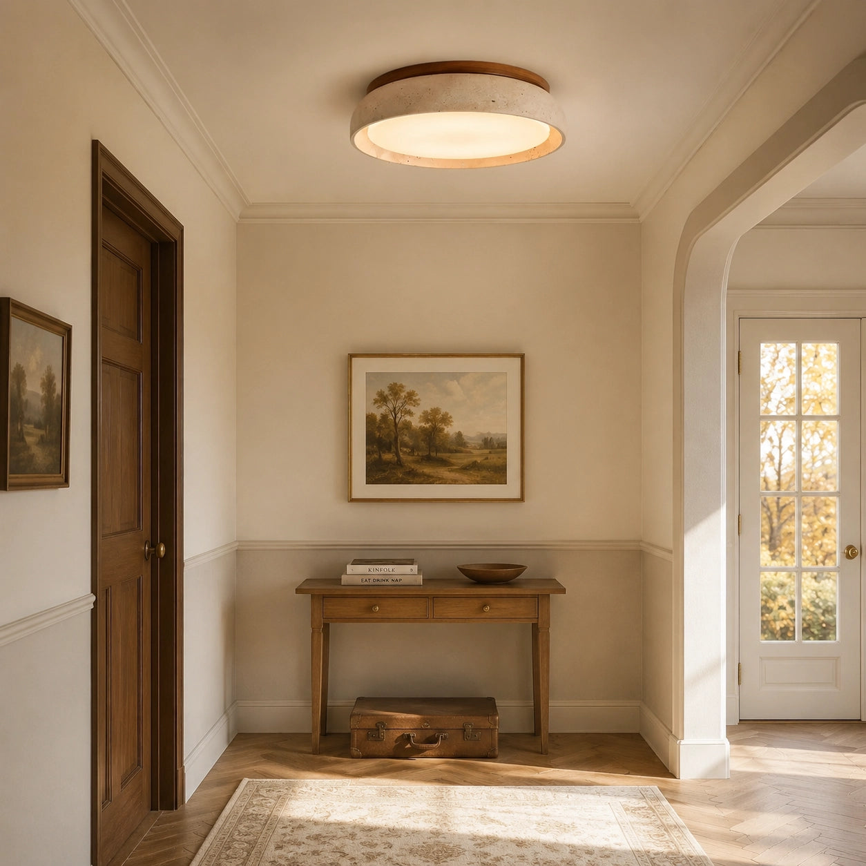 Modern Natural Travertine Stone Round Ceiling Light