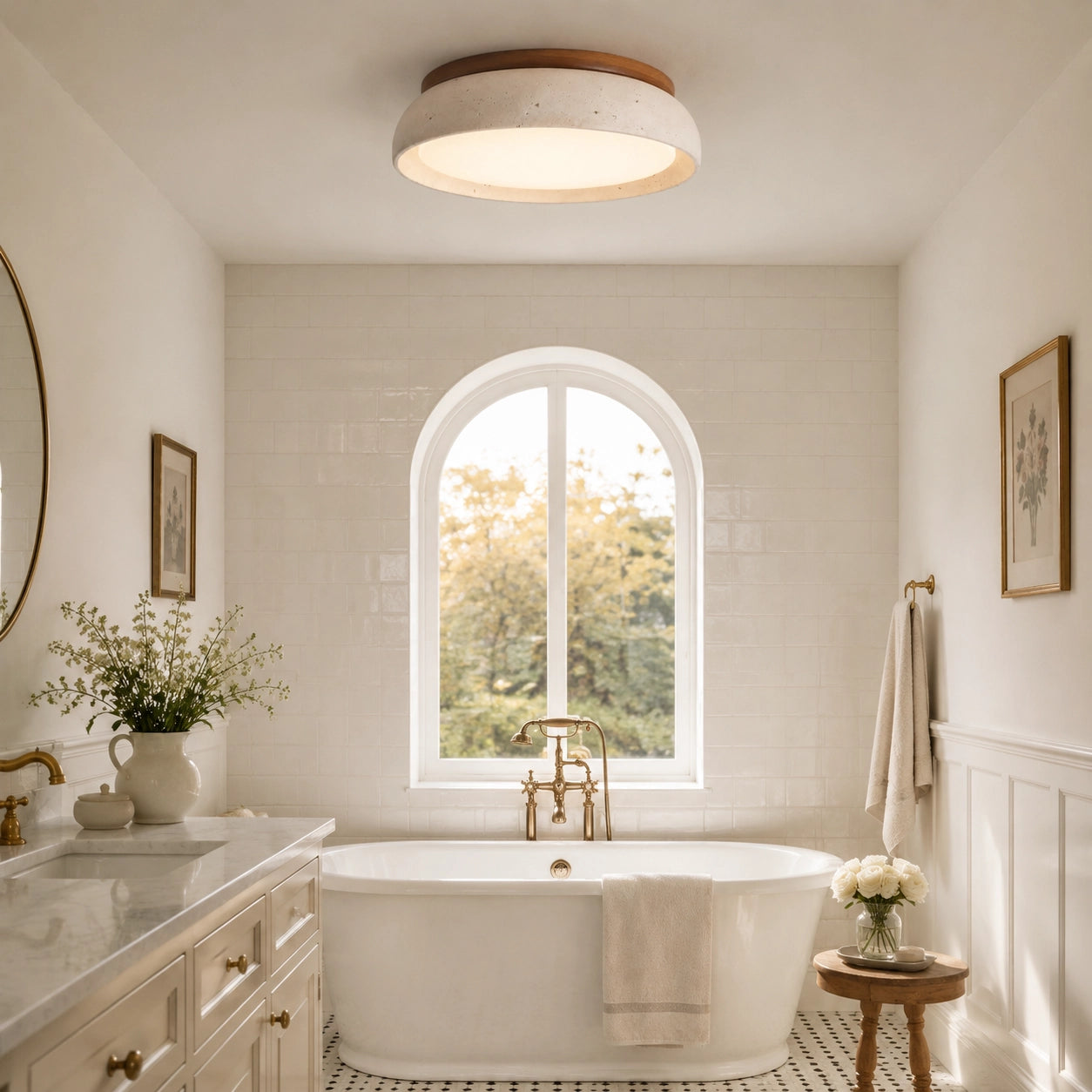 Modern Natural Travertine Stone Round Ceiling Light