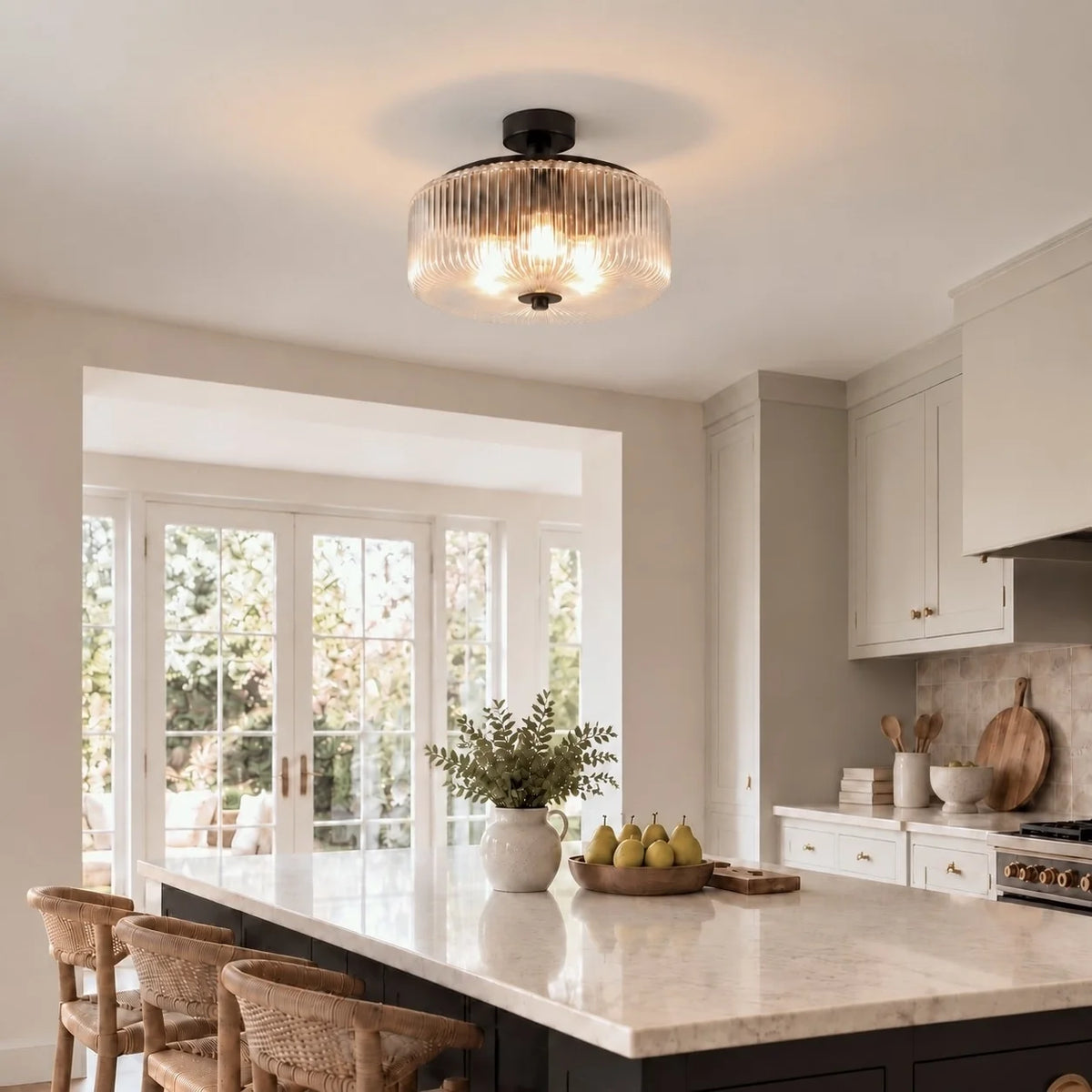 Modern Ribbed Glass Flush Mount Ceiling Light