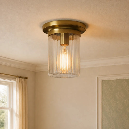 Modern Ribbed Glass Flush Mount Ceiling Light