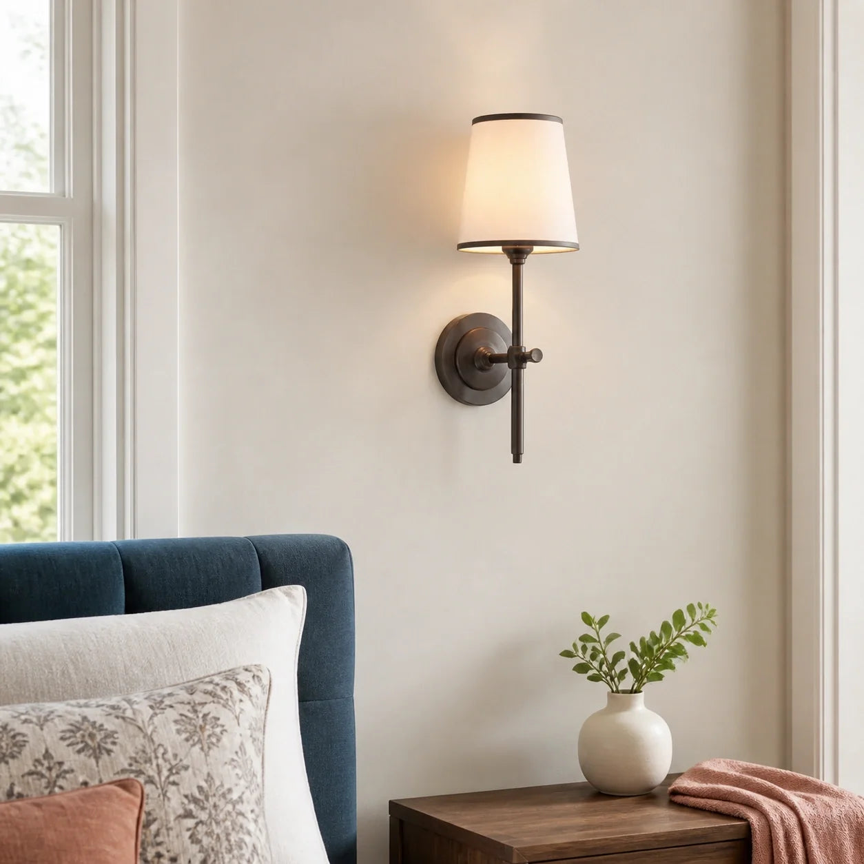 Modern Classic Tapered Linen Shade Wall Light