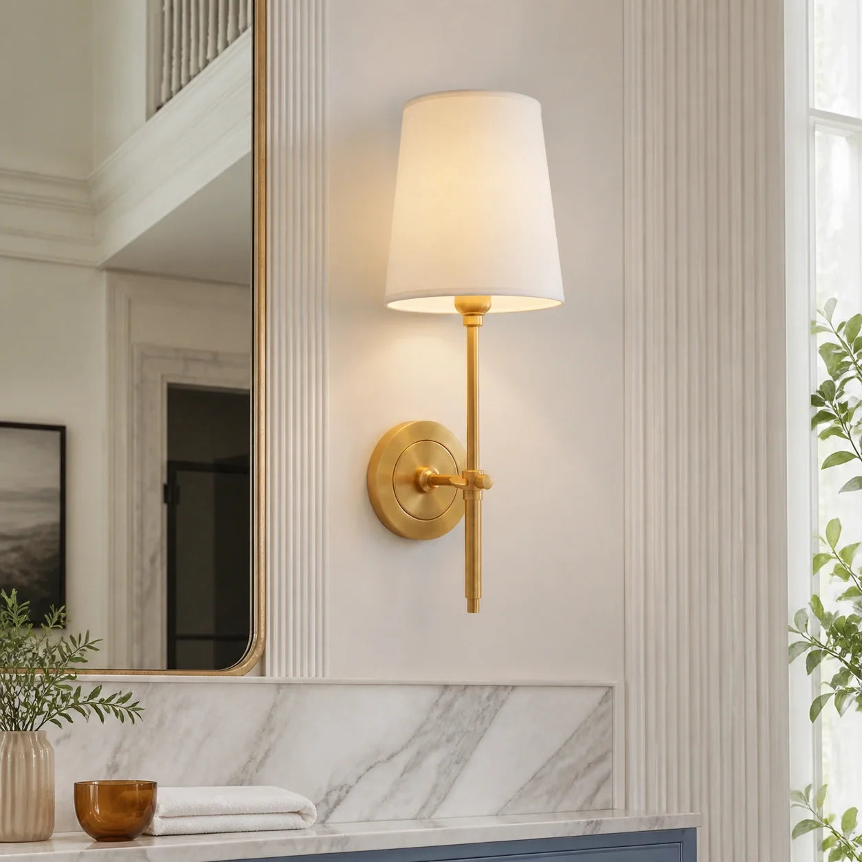 Modern Classic Tapered Linen Shade Wall Light