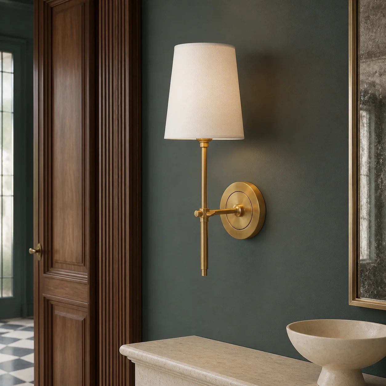 Modern Classic Tapered Linen Shade Wall Light
