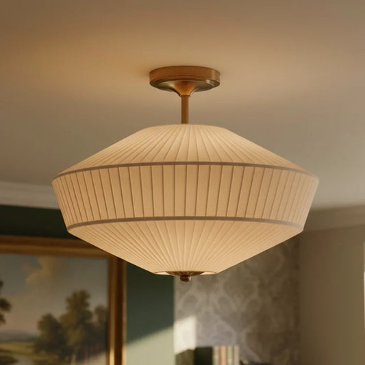 Modern Textured Fabric Semi-Flush Ceiling Light