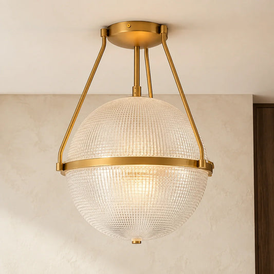 Modern Textured Globe Glass Semi Flush Ceiling Light - view 2