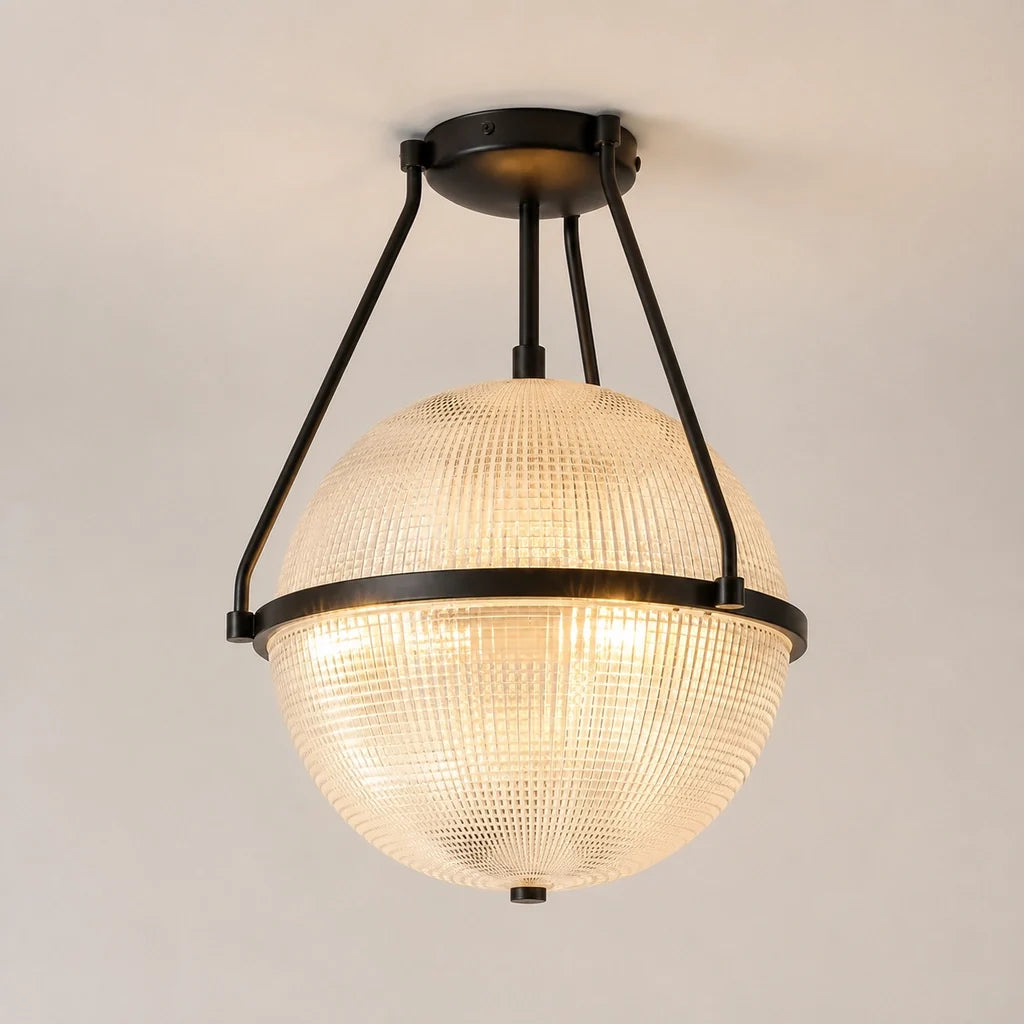 Modern Textured Globe Glass Semi Flush Ceiling Light