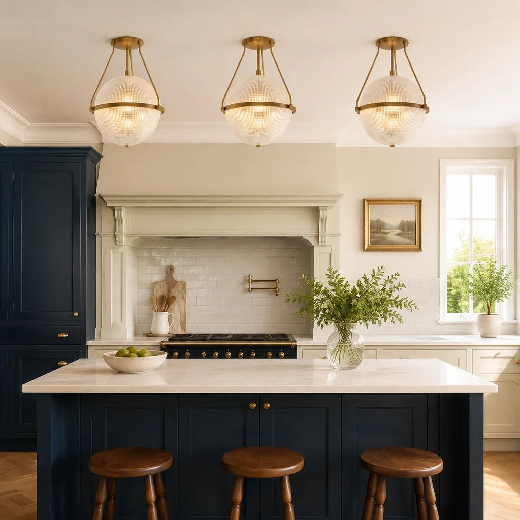 Modern Textured Globe Glass Semi Flush Ceiling Light