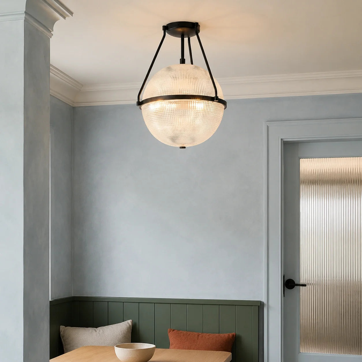 Modern Textured Globe Glass Semi Flush Ceiling Light