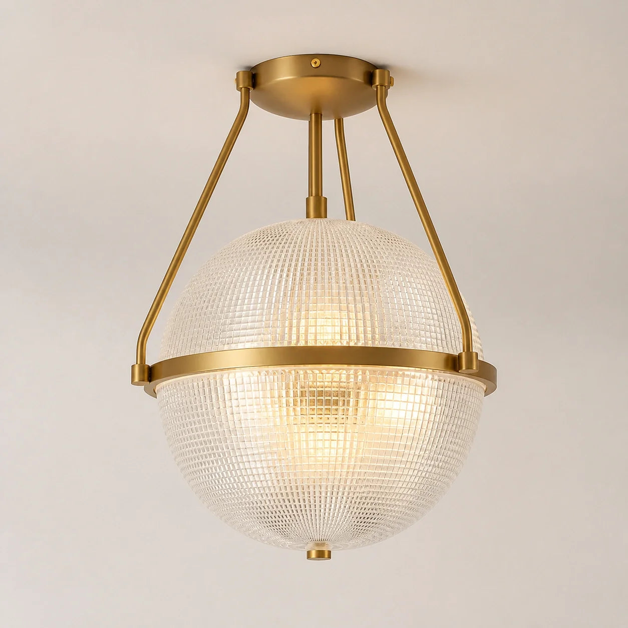 Modern Textured Globe Glass Semi Flush Ceiling Light