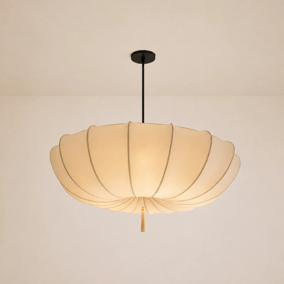 Modern Vintage Art Deco-Inspired Ivory Fabric Pendant Light