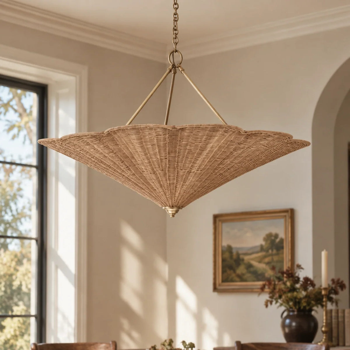 Natural Rattan Inverted Cone Shade Chandelier
